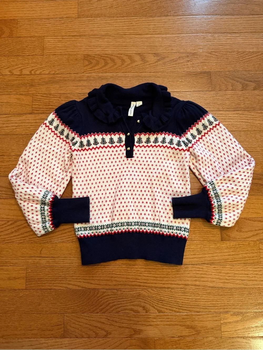Janie and Jack Navy and White Fair Isle Tree Holiday Sweater